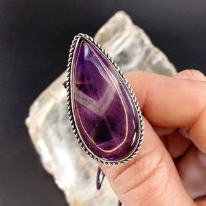 Chevron Amethyst Statement Ring - Size 7.25 US